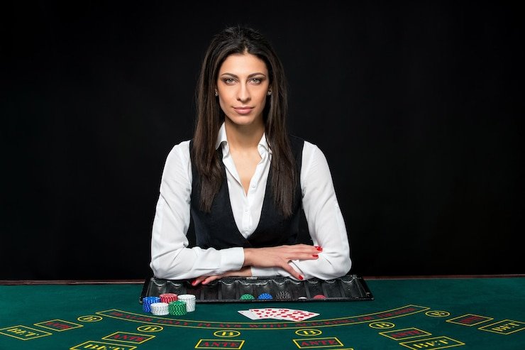 Live casino dealer table with multi-camera feed